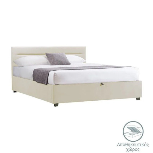 Bed with mattress and storage space Molito-Dreamer pakoworld velvet ecru 150x200cm
