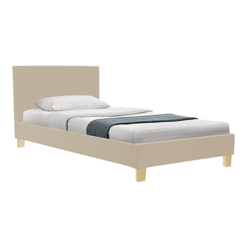 Bed with mattress Nevil-Dreamer pakoworld beige fabric-wooden leg in natural 100x200cm