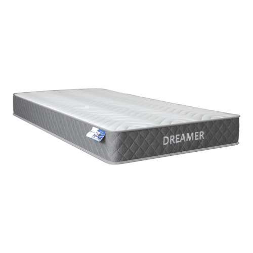 Bed with mattress Nevil-Dreamer pakoworld beige fabric-wooden leg in natural 100x200cm