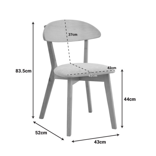 Canon chair pakoworld rubberwood in natural color with grey beige fabric 43x52x83.5cm