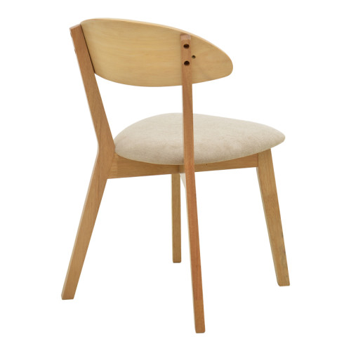 Canon chair pakoworld rubberwood in natural color with grey beige fabric 43x52x83.5cm