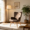 Armchair Gerlina pakoworld brown fabric and legs in natural color 71x64x94cm