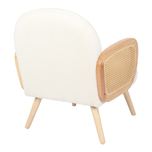 Armchair Stedy pakoworld white teddy fabric and legs in natural color 78x64x82cm