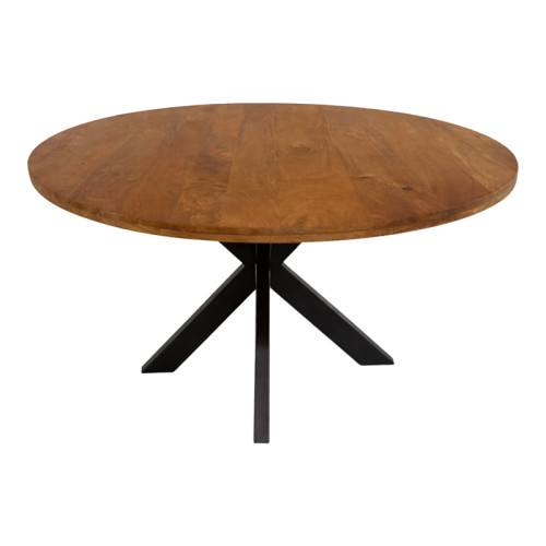 Dining table Royalty pakoworld solid mango wood in walnut color-black metal leg D130x77cm