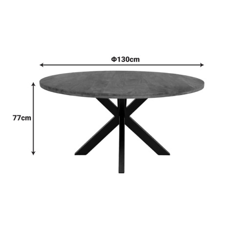 Dining table Royalty pakoworld solid mango wood in walnut color-black metal leg D130x77cm