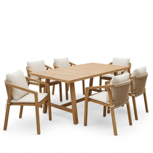 Malibu pakoworld dining table 7 pcs solid acacia wood 180x90x75cm