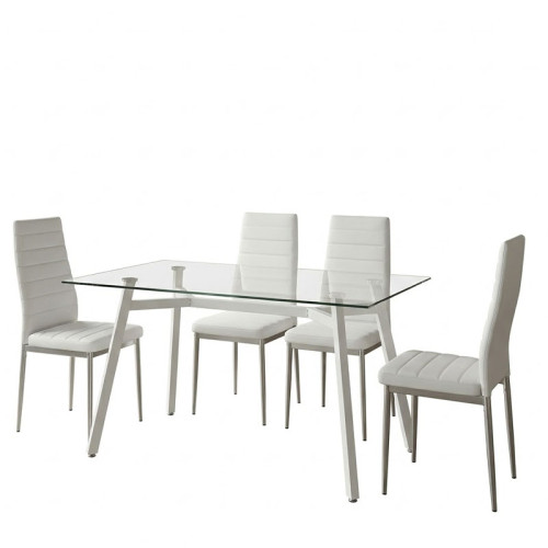 Dining Room with Parker White Chairs and Titta Glass Table 120x70x75cm Set of 5pcs