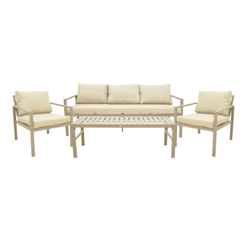 Gardenly Ι pakoworld lounge set 4pcs aluminum in cappuccino color with grey-beige cushions