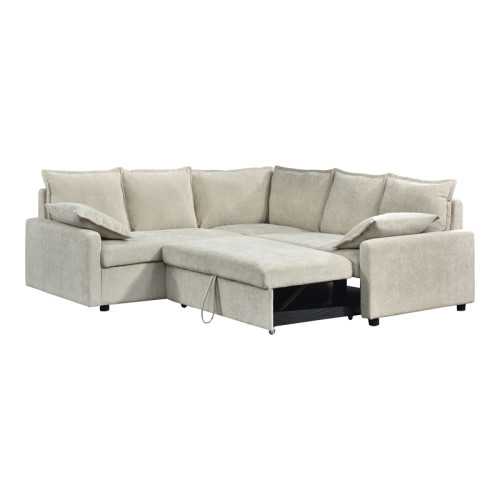 Corner sofa bed Lounivo pakoworld beige fabric 215x215x84cm