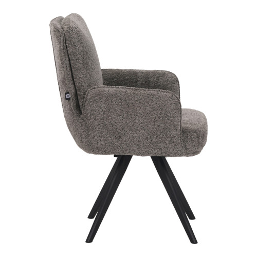 Novo pakoworld swivel armchair grey bouclé fabric, black metal legs, 65.5x60x90cm