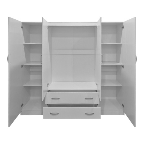 Four-leaf wardrobe with 2 drawers Alvia pakoworld white 200x51x180cm