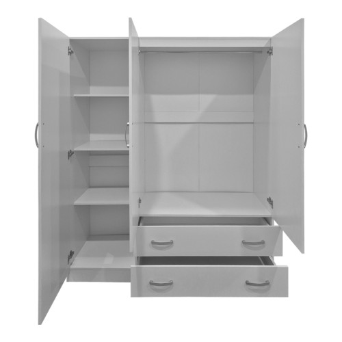 Three-leaf wardrobe with 2 drawers Alvia pakoworld white 150x51x180cm