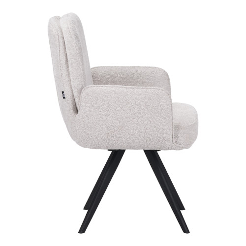 Novo pakoworld swivel armchair, white bouclé fabric, black metal legs, 65.5x60x90cm