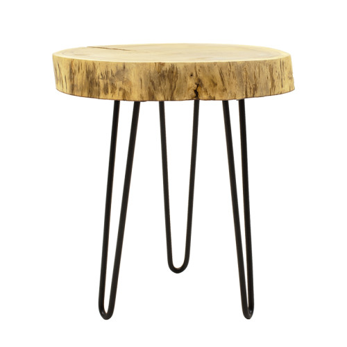 Tripp I side table pakoworld solid acacia wood in natural shade-black metal legs D41χ45cm