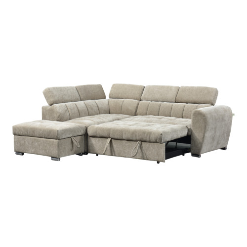 Corner sofa bed right corner Nuvora pakoworld with storage space beige fabric 244x225x79cm