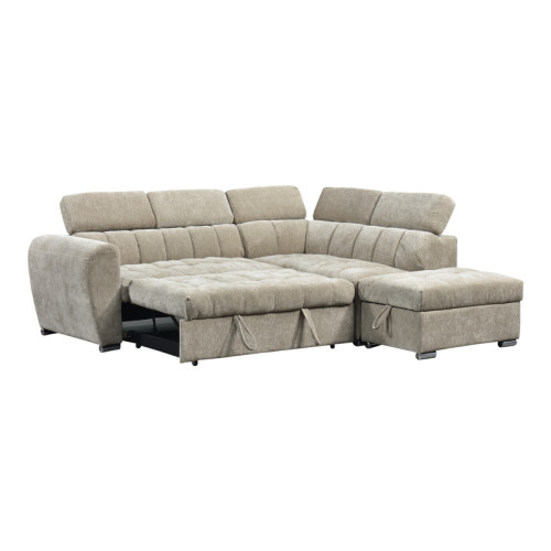Corner sofa bed left corner Nuvora pakoworld with storage space beige fabric 244x225x79cm