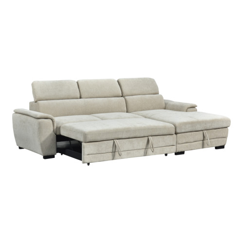 Dreamora left corner pakoworld corner sofa bed with storage space beige fabric 270x167x82cm