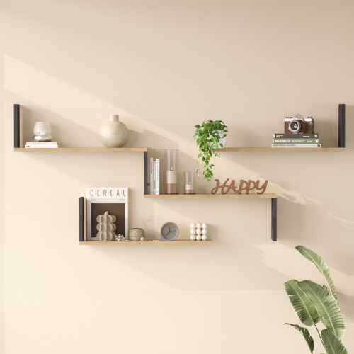 Wall shelf Flear pakoworld oak with anthracite color 179x14.5x76,2cm