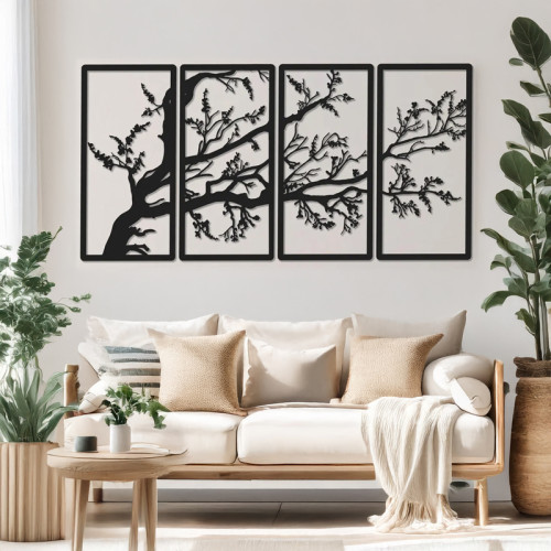 Wall deco Zenta pakoworld set of 4 pieces black metal 20x0.15x50cm