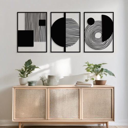 Wall deco Harimia pakoworld set of 3 pieces black metal 37x0.15x50cm
