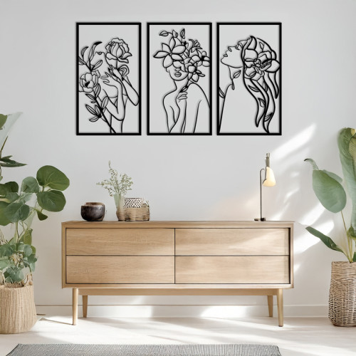 Wall deco Witho pakoworld set of 3 pieces black metal 30x0.15x50cm