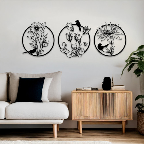 Wall deco Renka pakoworld set of 3 pieces black metal D30x0.15cm