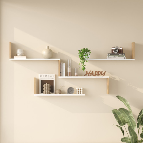 Wall shelf Flear pakoworld white with oak color 179x14.5x76,2cm