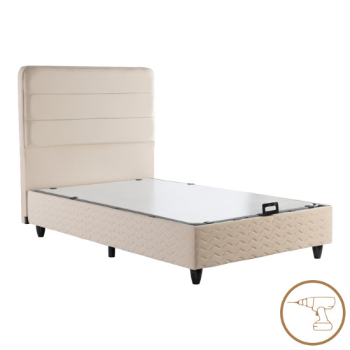 Semi-Double bed Linteda pakoworld with storage space cream velvet 120x200cm