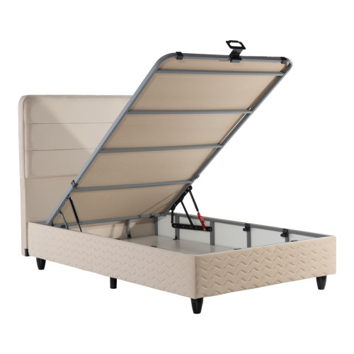 Semi-Double bed Linteda pakoworld with storage space cream velvet 120x200cm