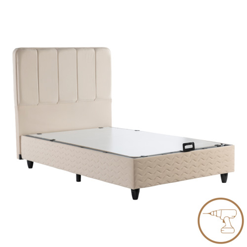 Semi-Double bed Lunda pakoworld with storage space cream velvet 120x200cm
