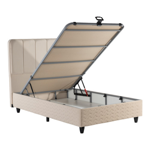 Semi-Double bed Lunda pakoworld with storage space cream velvet 120x200cm