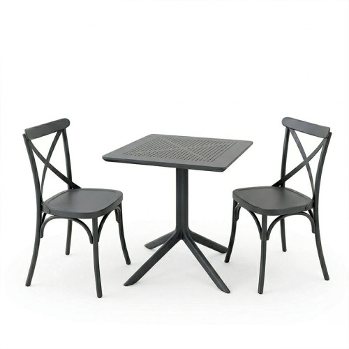 Dining table Groovy Crossie pakoworld 3 pcs anthracite PP 60x60x76cm