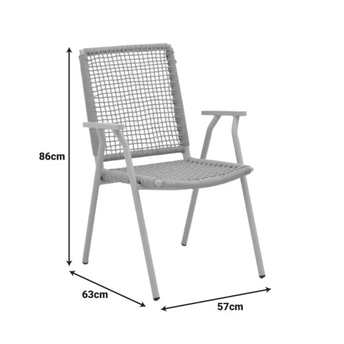 Weave pakoworld stackable armchair, aluminum in beige -pe rope in natural shade 57x63x86cm