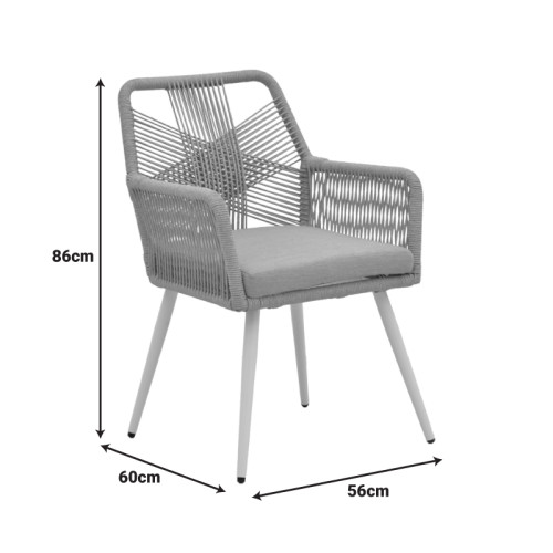 Andros armchair pakoworld aluminum in white- pe rope in natural shade 56x60x86cm