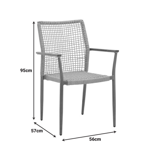 Solana armchair pakoworld stackable- teak wood- aluminum in brown-pe rope in natural shade 56x57x95cm