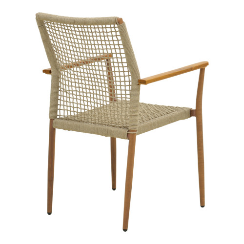 Solana armchair pakoworld stackable- teak wood- aluminum in brown-pe rope in natural shade 56x57x95cm