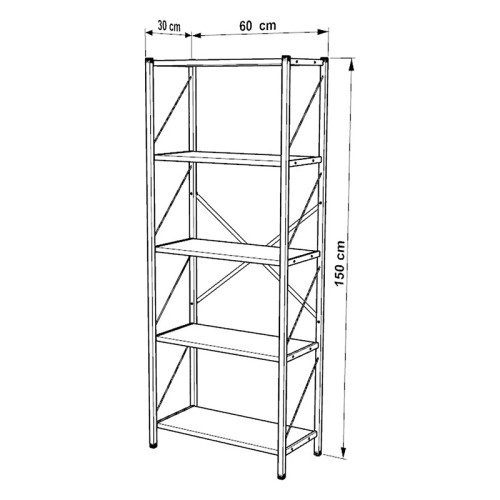 Bimblem pakoworld bookcase walnut with black metal 60x30x150cm