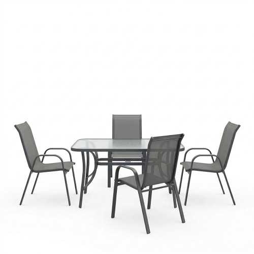 Dining table Ensure Calan pakoworld set of 5 pieces anthracite metal with glass 120x70x70cm