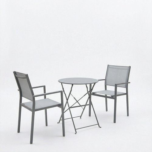 Bistro Confidence pakoworld dining 3-piece set anthracite metal frame with gray textilene D60×71 cm