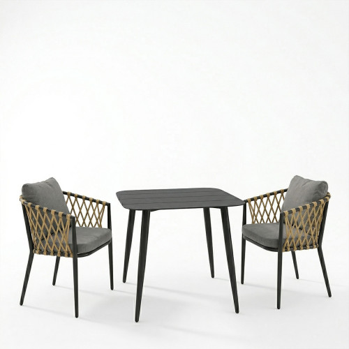 Dining set Peluxe Vista pakoworld set of 3 pieces anthracite aluminum with PE rope and cushions 80x80x72cm