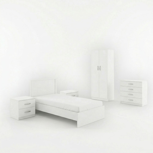 Athos White Bedroom Set with Bed 90x190cm Set of 5pcs