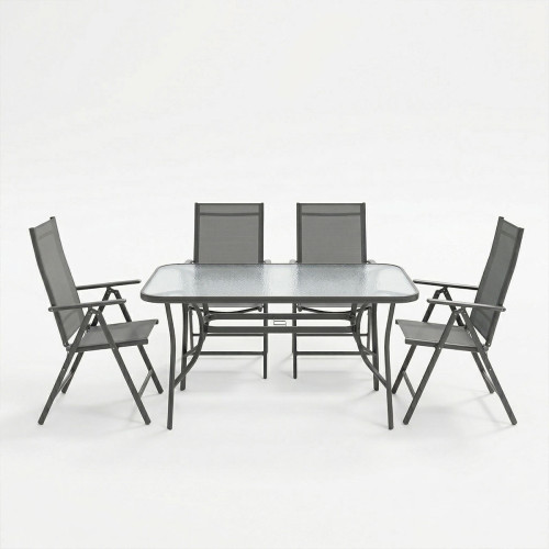 Dining table Ensure Candor pakoworld set of 5 pieces anthracite metal with glass 120x70x70cm