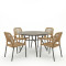 Dining table Appa-Norture set of 5 pieces pakoworld anthracite aluminum and rattan in natural shade D120x74cm