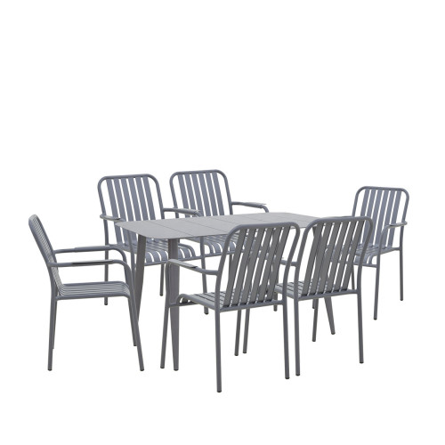 Dining set Heven Vista pakoworld set of 7 pieces anthracite aluminum 120x70x72cm
