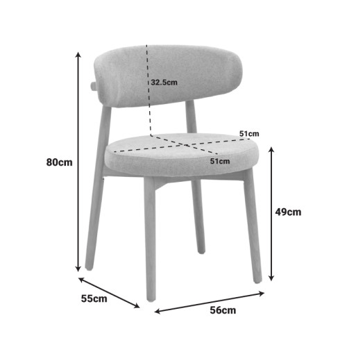 Luben chair pakoworld grey fabric - rubberwood in natural shade 53x54x79cm