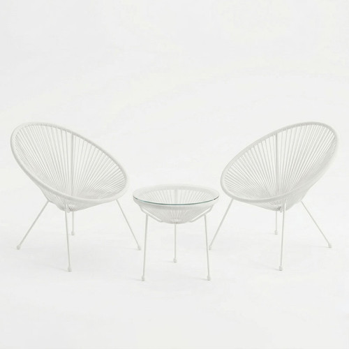 Acapulco pakoworld Outdoor Lounge Chair set 3 pieces white metal frame with PE rattan D50x52 cm
