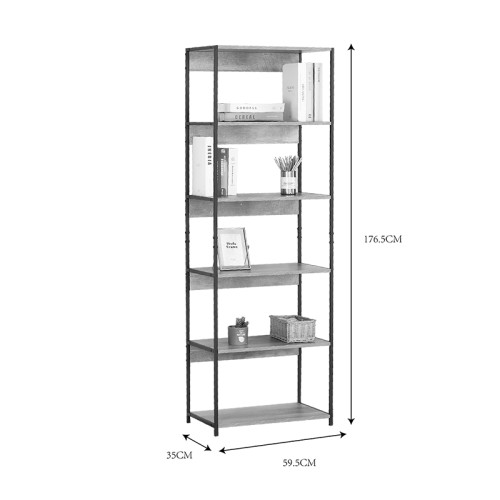 Kaliano pakoworld oak-black metal bookcase 59.5x35x176.5cm