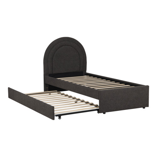 Arcuate pakoworld bed, anthracite boucle fabric, with sliding bed, 90x200cm
