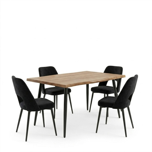 Dining Room with Murde Chairs Black and Neve Table Black 140x80x75cm Set of 5pcs
