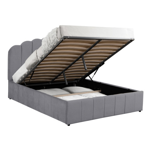 Double bed Tatiana pakoworld fabric light grey with storage 120x200cm